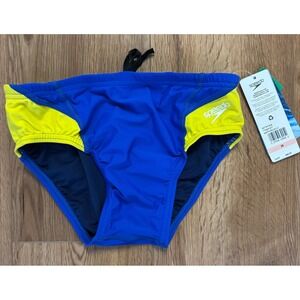Speedo PowerFLEX Eco Mens Swim Brief Sapphire Gold Blue Yellow 28 7705231-977